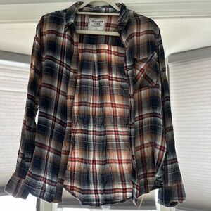 Abercrombie & Fitch boyfriend Plaid Flannel Shirt - Navy & Brown